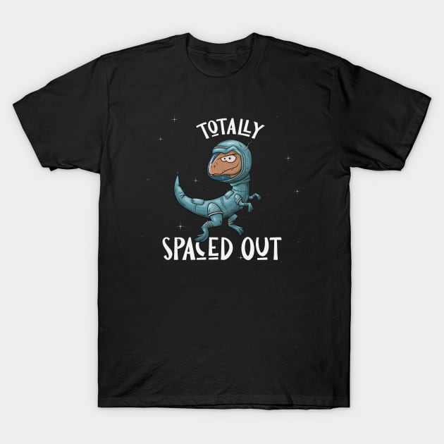 Spaced Out Dinosaur Astronaut in Outer Space Velociraptor T-Shirt by SkizzenMonster